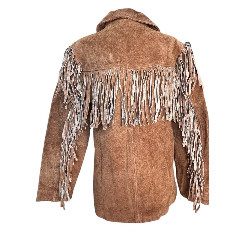 Vintage Tan Suede Leather Fringe Jacket Western Boho Cowgirl Leather Coat Small - Picture 5 of 9